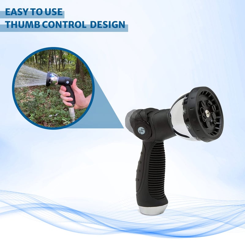 Morvat Garden Hose Nozzle Sprayer with 10 Spray Patterns, Slip Resistant Thumb Controlled Grip with On/Off Lock, Heavy-Duty High Pressure Water - Flow Control for Plants, Lawn, Pets, Cars - 2-PACK - Image 4